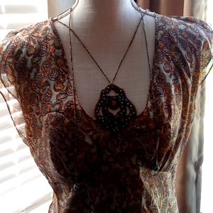 💯 silk couture  patterned blouse